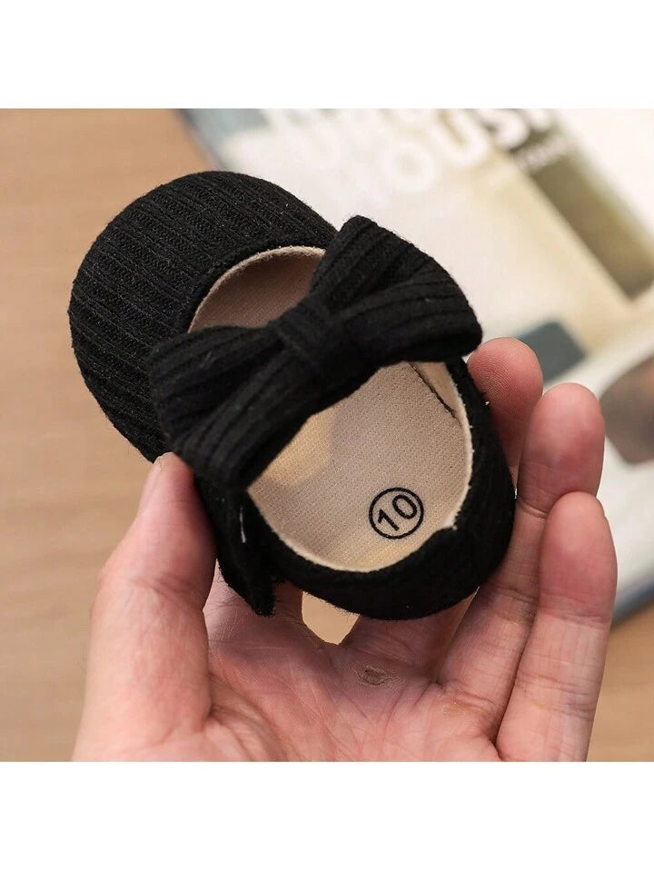 1pair Girls' Bowknot Knitted Fabric Shoes