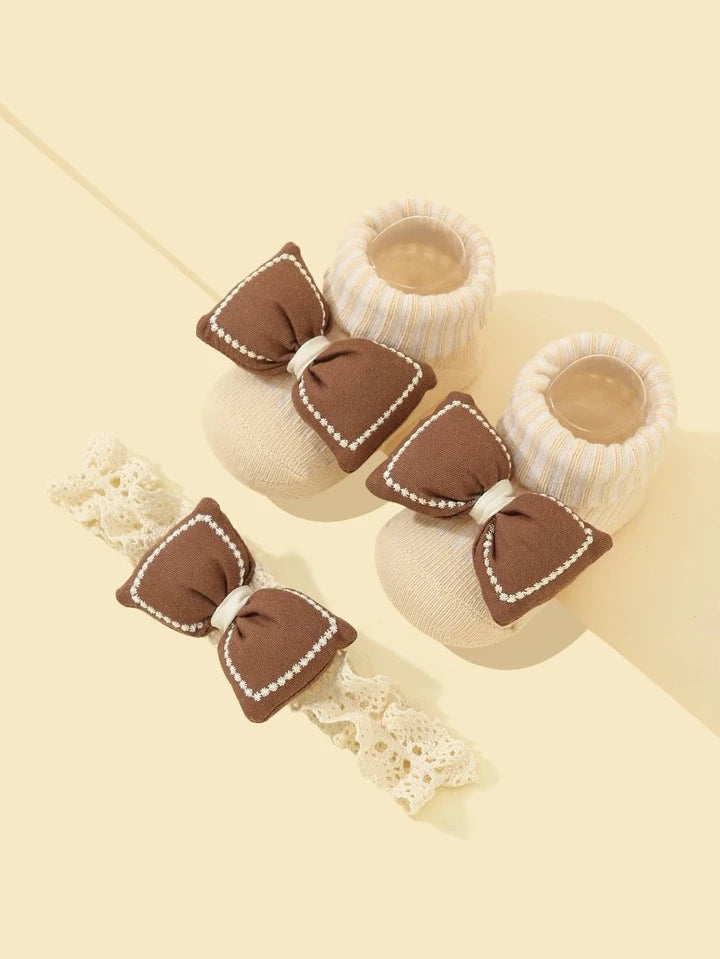 Baby Bow Decor Socks & Hair Band